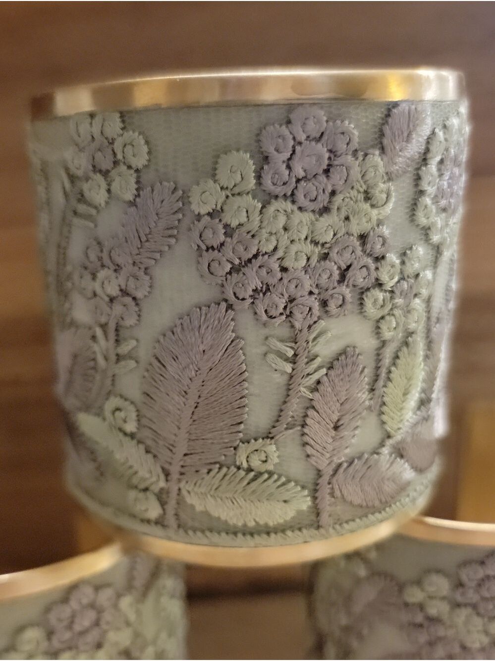 Vintage Inspired Cottage Core Cool Grey and Soft Mint Floral Embroidered Fabric - Picture 7 of 12